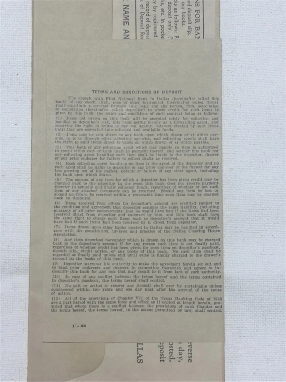 Vintage First National Bank Dallas Mail Deposit Envelope NATO 3¢ Stamp 1952